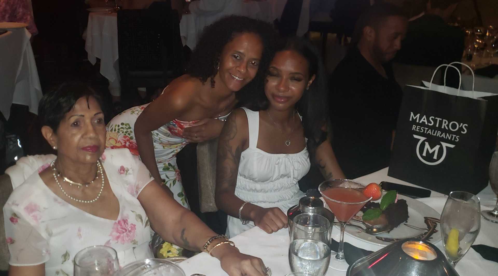 Ariana, her great-grandmother, and Kathy at dinner